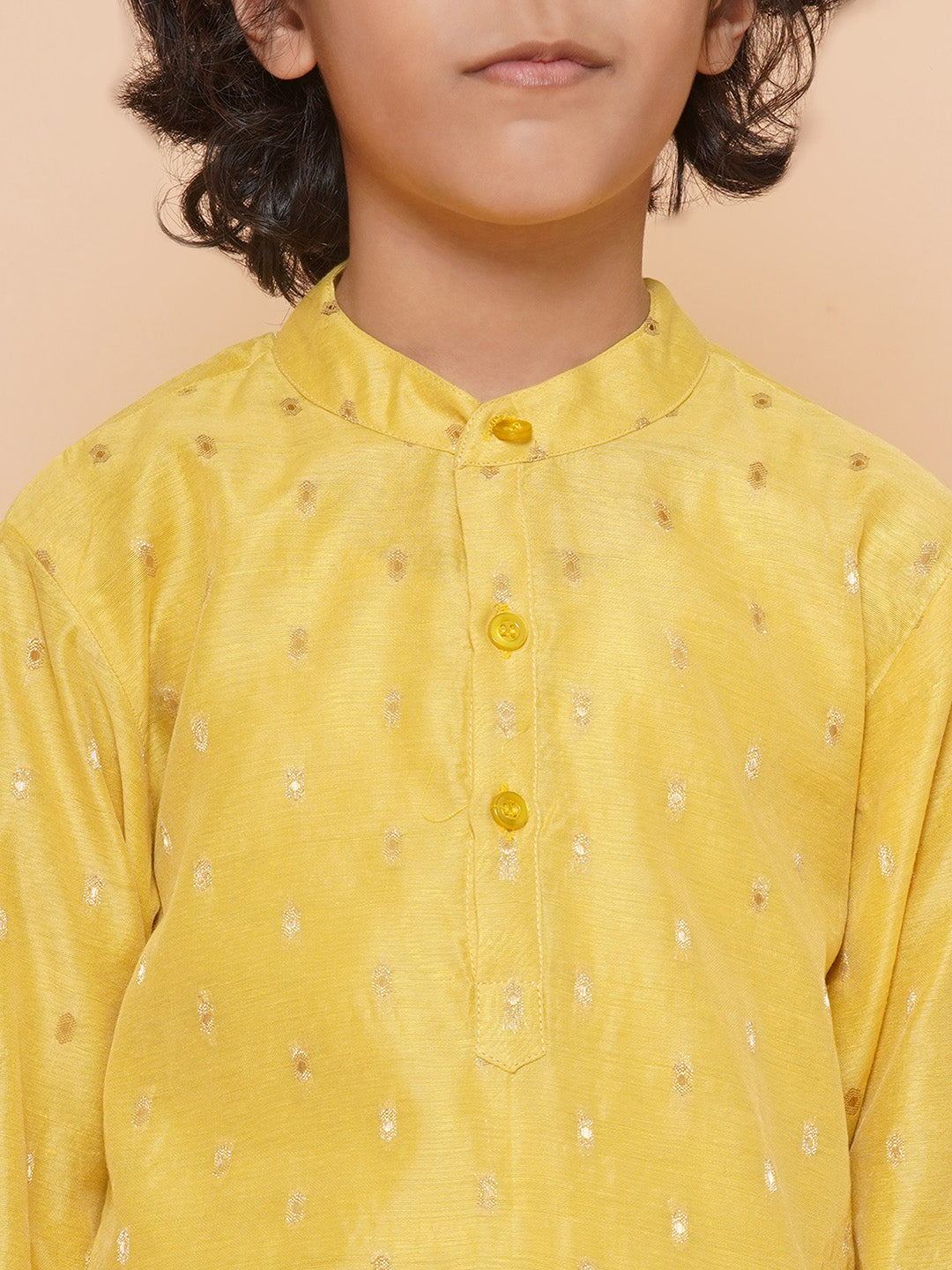 Bittu By Bhama Boys Yellow Self Design Booti Kurta with Pyjamas