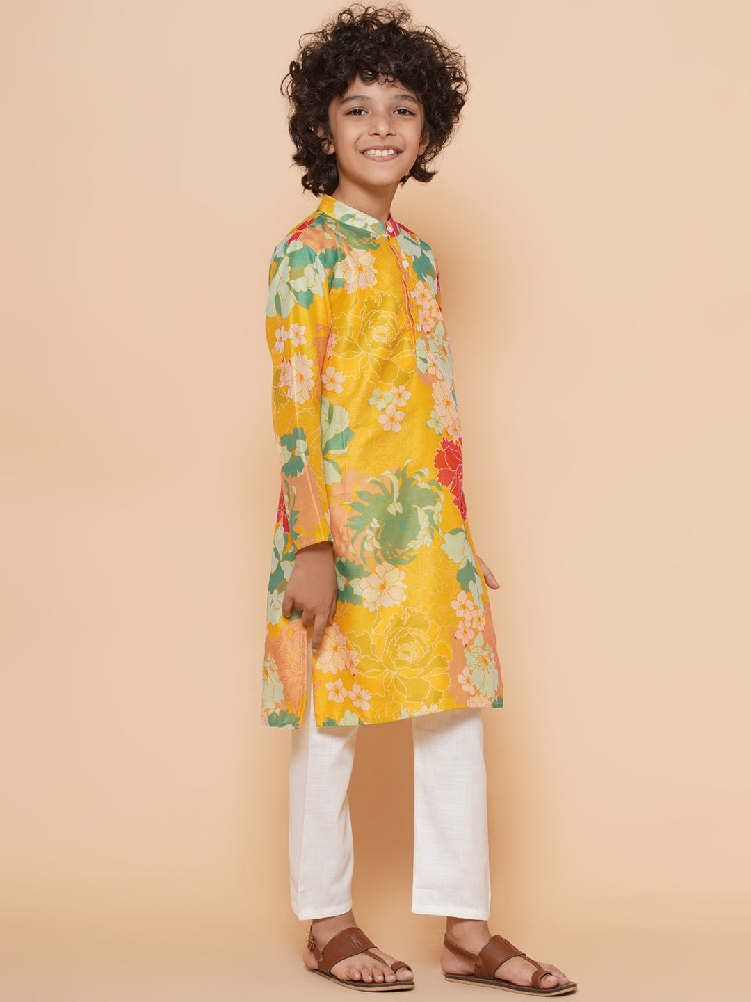 Bittu By Bhama Boys Yellow Printed Kurta with Pyjamas