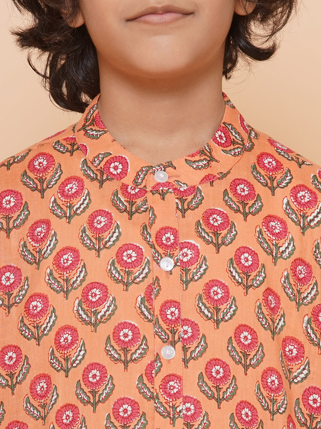 Bittu By Bhama Boys Peach Printed Kurta with Pyjamas