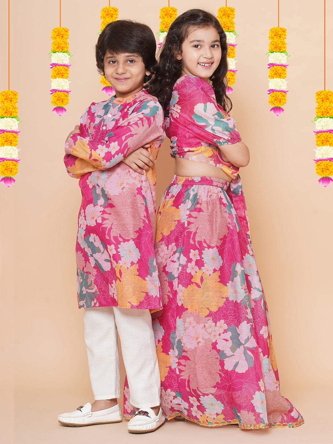 Bittu By Bhama Boys Pink Printed Kurta with Pyjamas