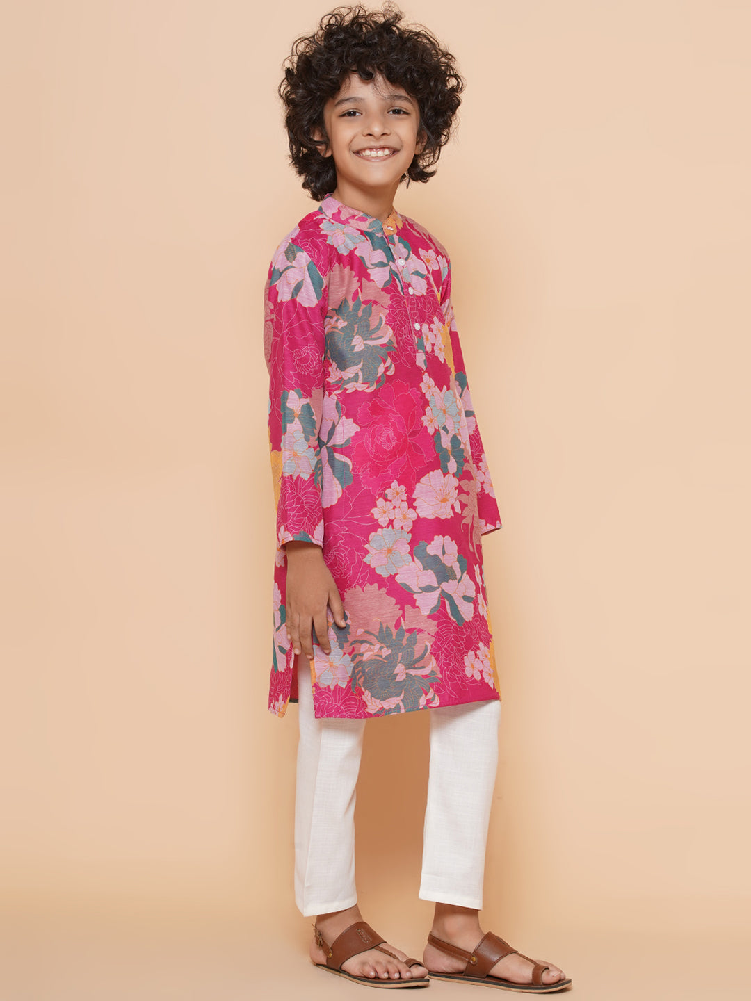 Bittu By Bhama Boys Pink Printed Kurta with Pyjamas