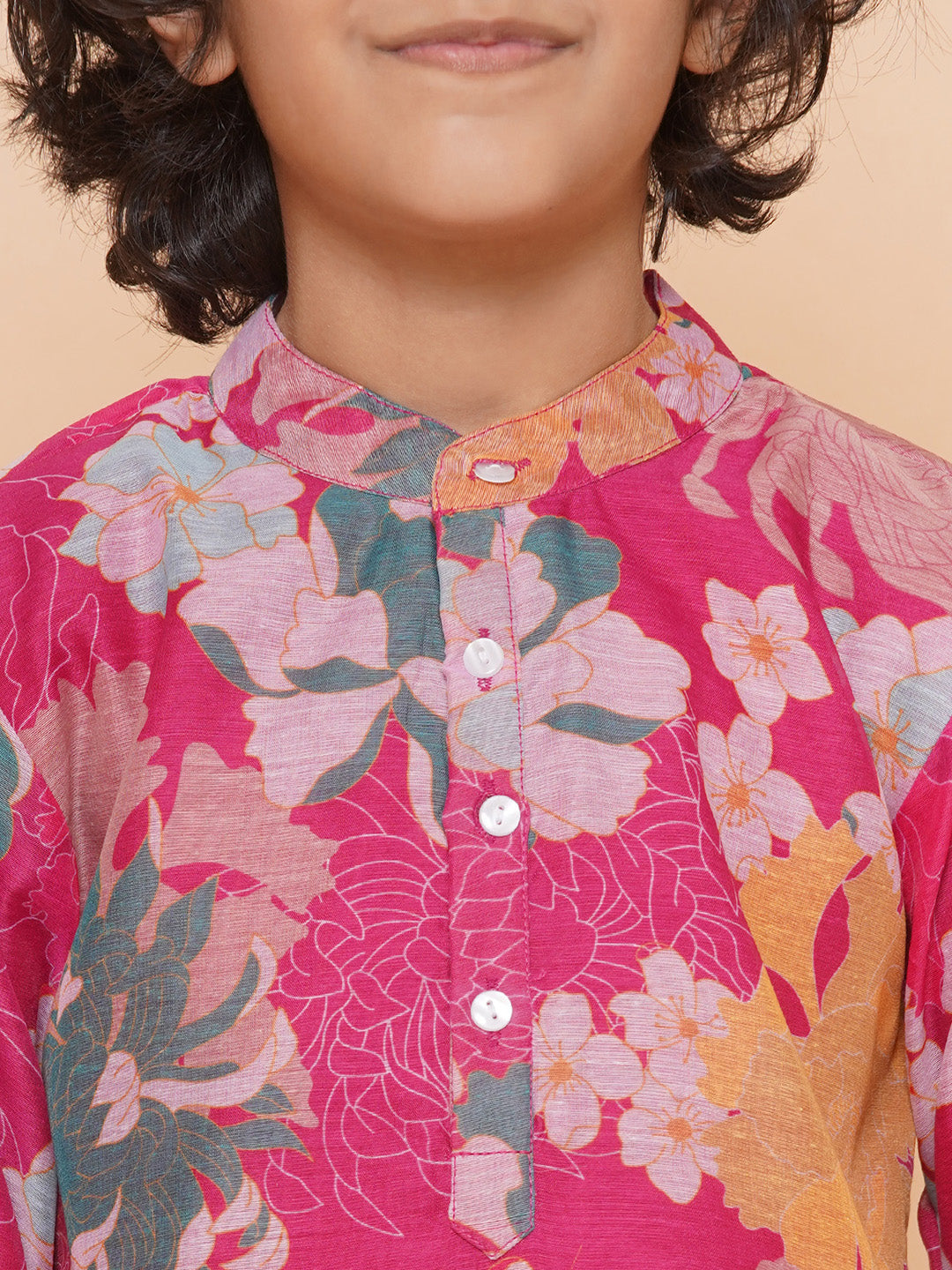 Bittu By Bhama Boys Pink Printed Kurta with Pyjamas