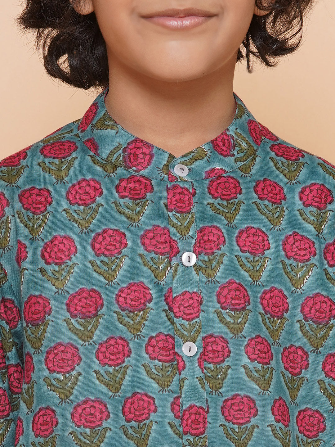 Bittu By Bhama Boys Blue Cotton Printed Kurta with Pyjamas