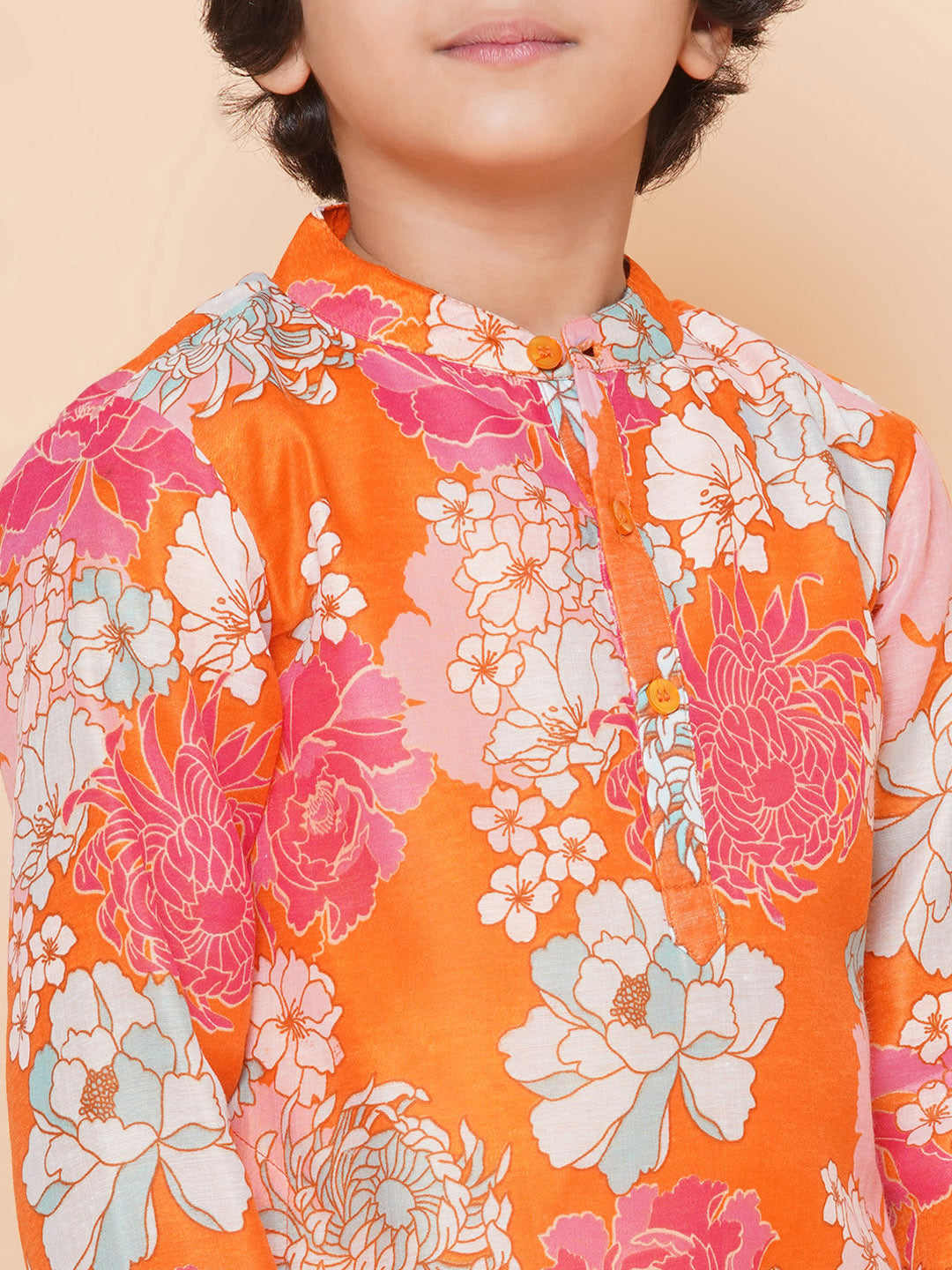 Bittu By Bhama Boys Orange Multi Printed Kurta with Salwar