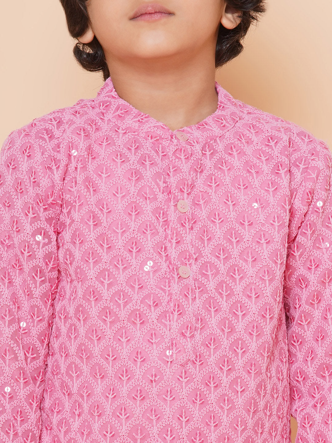 Bittu By Bhama Boys Peach Sequins Embroidered Kurta with Salwar