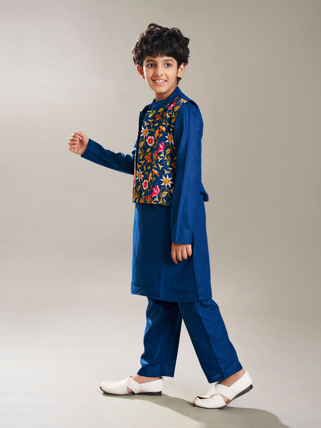 Bittu By Bhama Boys blue kurta pajama with a blue embroidry jacket