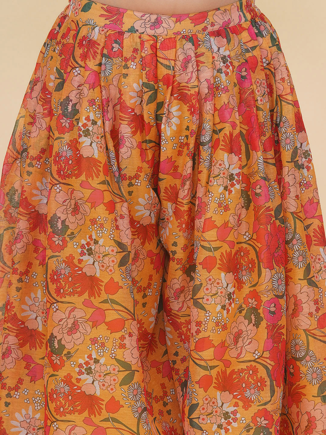 Bitiya by Bhama Girls Yellow Floral Printed Crop Top With Palazzo