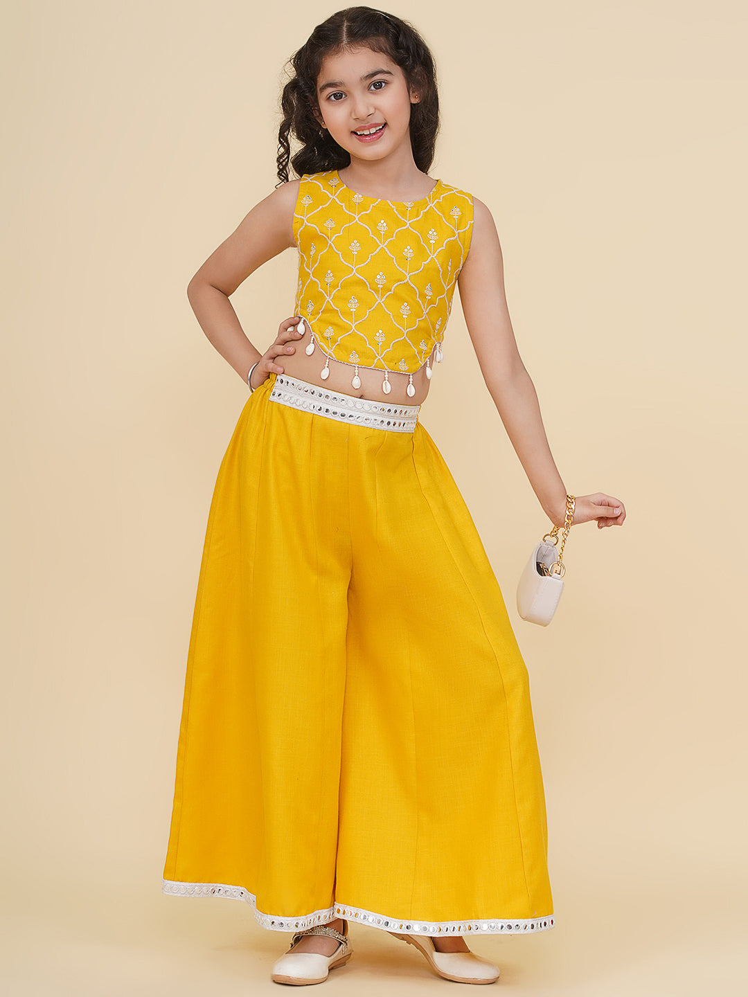 Bitiya by Bhama Girls Floral Embroidered Crop Top With Palazzo