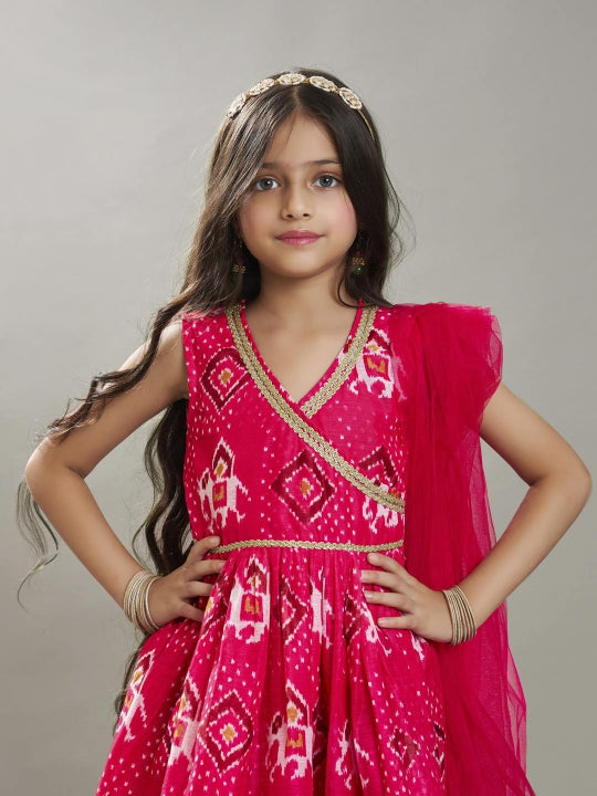 Bitiya by Bhama Girls Pink Angrakha Kurta with Sharara Dupatta