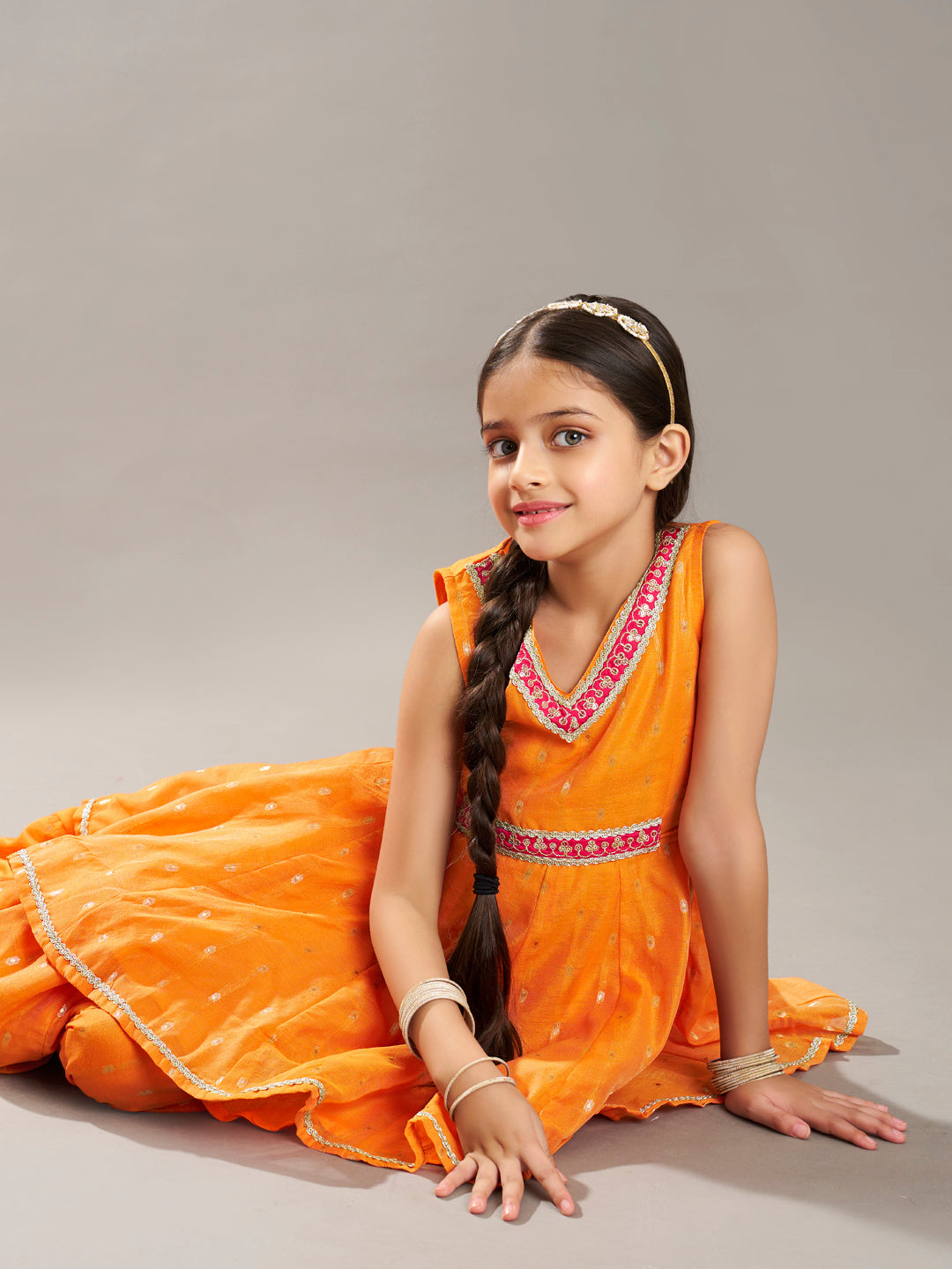 Bitiya by Bhama Girls Ethnic motifs woven design Kurta With Palazzos, Dupatta set