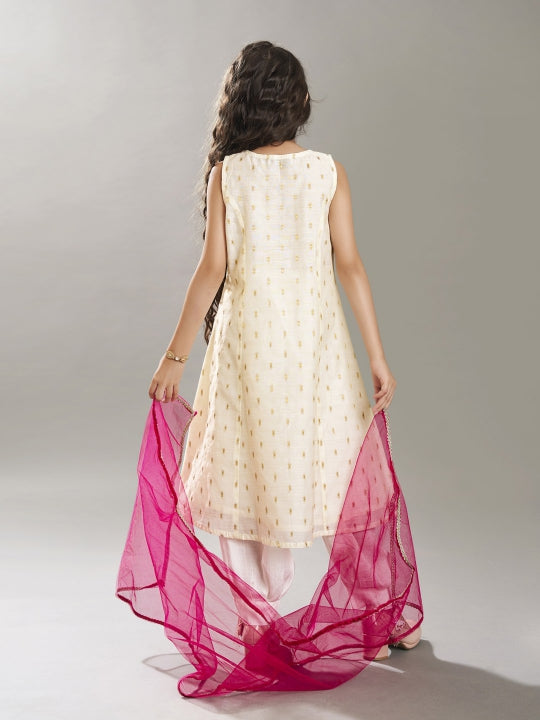 Bitiya by Bhama Girls Ethnic motifs woven design Kurta With Salwar & Dupatta