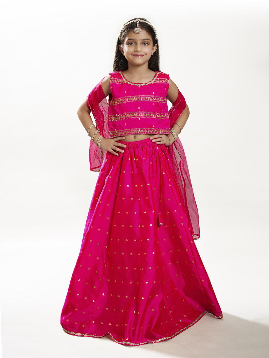 Bitiya by Bhama Girls Pink with Embroidered Ready to Wear Lehenga & Choli with Dupatta.
