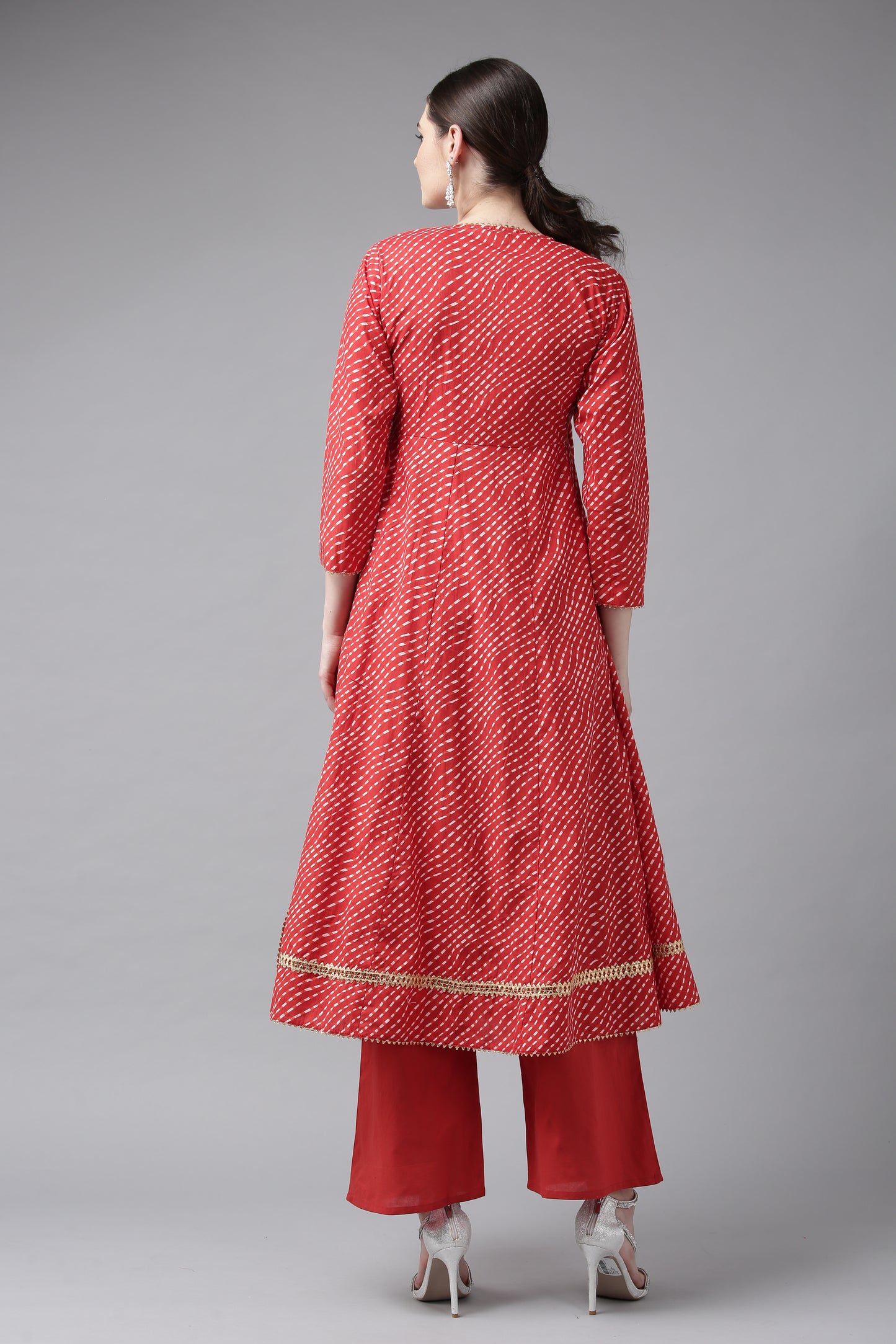 Red And White Printed Kurta With Palazzos