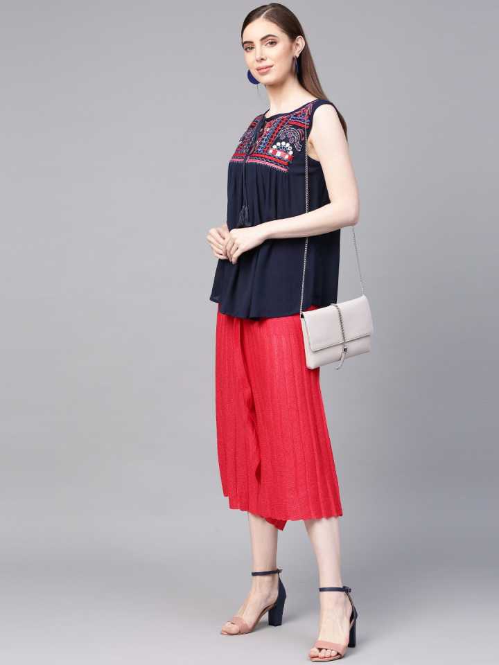 Bhama Couture Navy Blue Embroidered Top