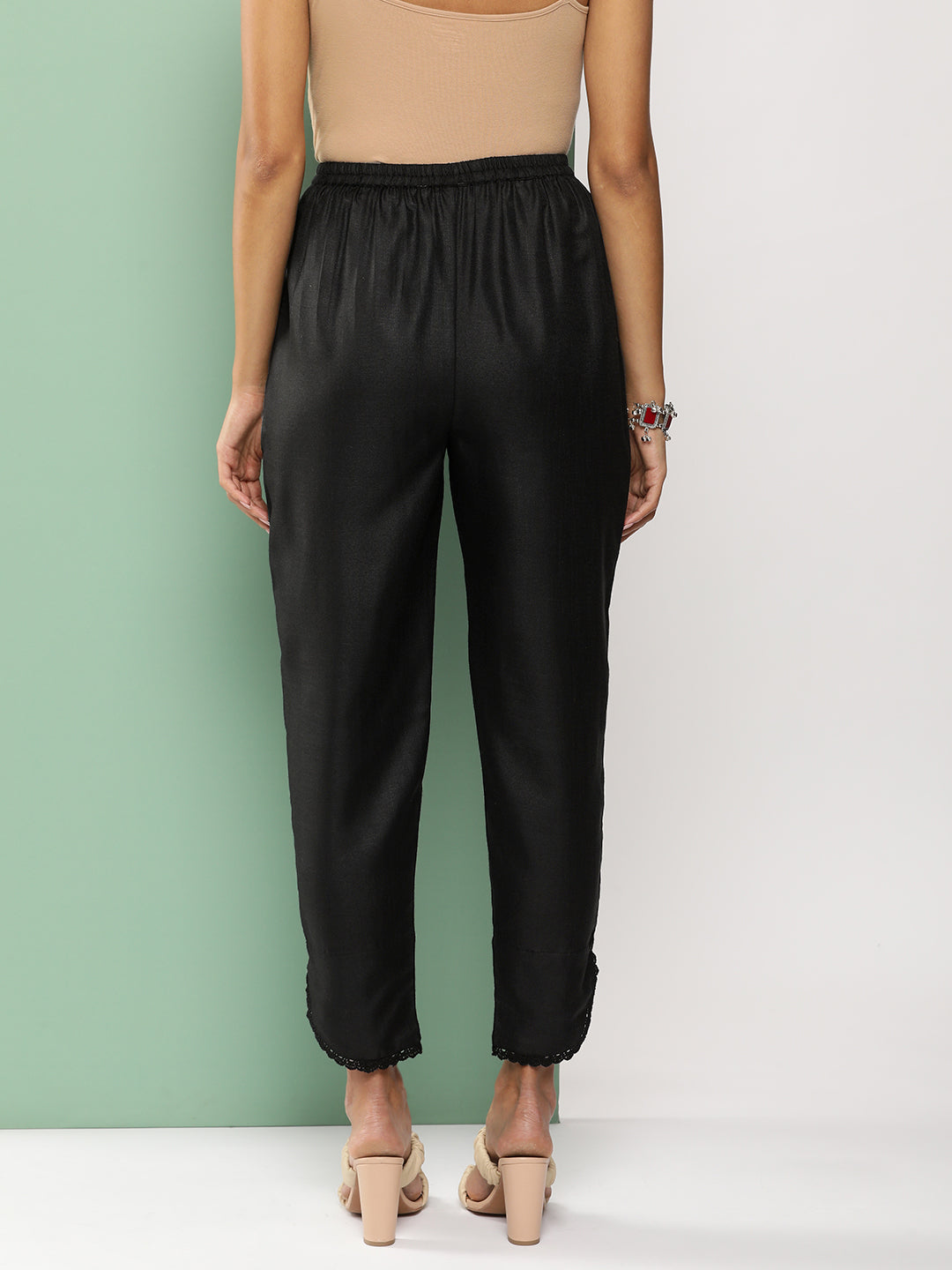 Bhama Couture Black Loose Fit Gathered Trousers