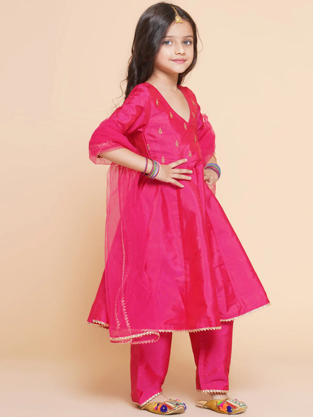 Pink Embroidered Angrakha Kurta Set For Women & Angrakha Kurta Set for Girl