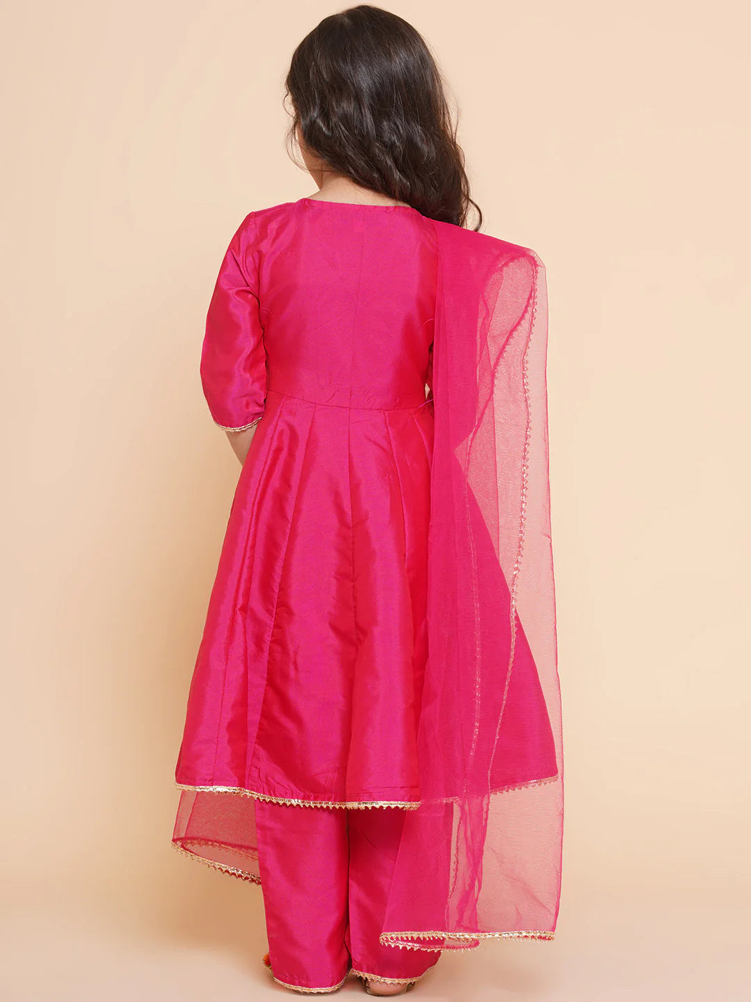 Pink Embroidered Angrakha Kurta Set For Women & Angrakha Kurta Set for Girl