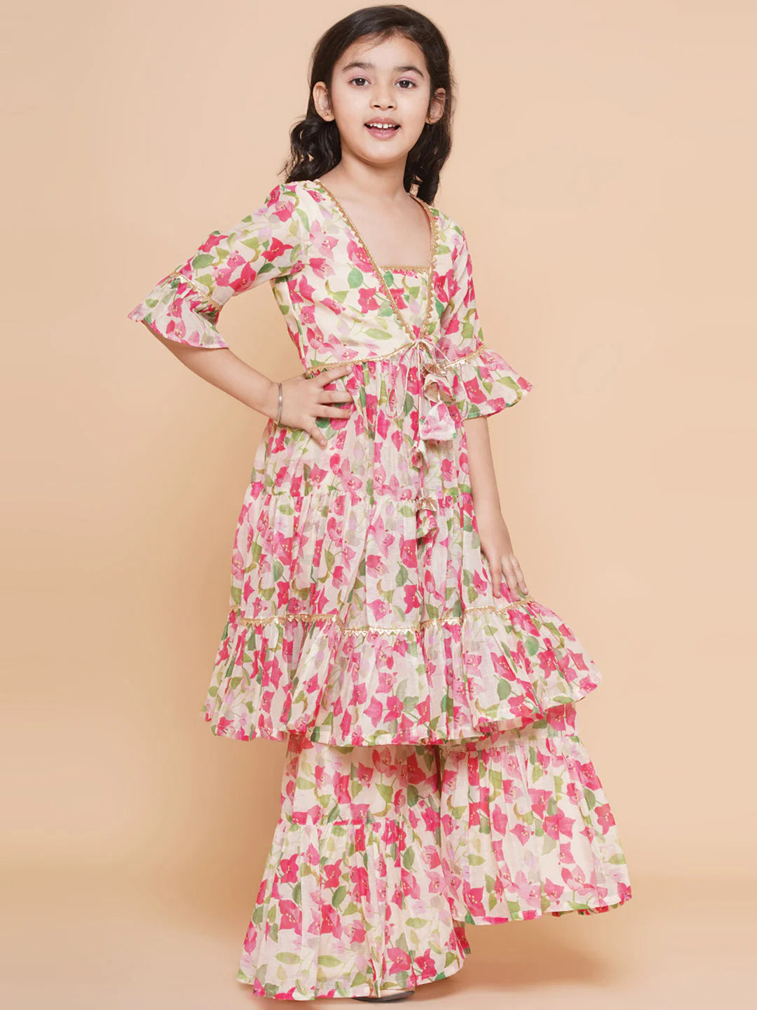Off White Multi Printed Sharara Kurta Set For Women & Sharara Kurta Set For Girls.