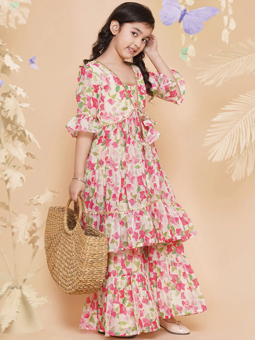 Off White Multi Printed Sharara Kurta Set For Women & Sharara Kurta Set For Girls.