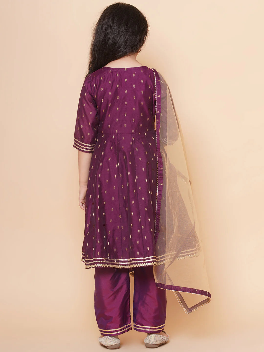Purple Modal Jacquard Booti Anarkali Angrakha Kurta Set For Women & Anarkali Anagrakha Kurta Set for Girl