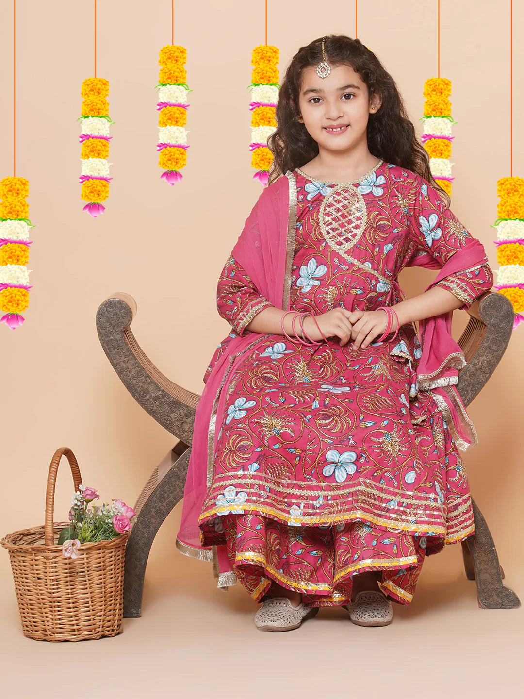 Pink Cotton Printed Anarkali set For Women & Anarkali Sharara Kurta Set For Girl.