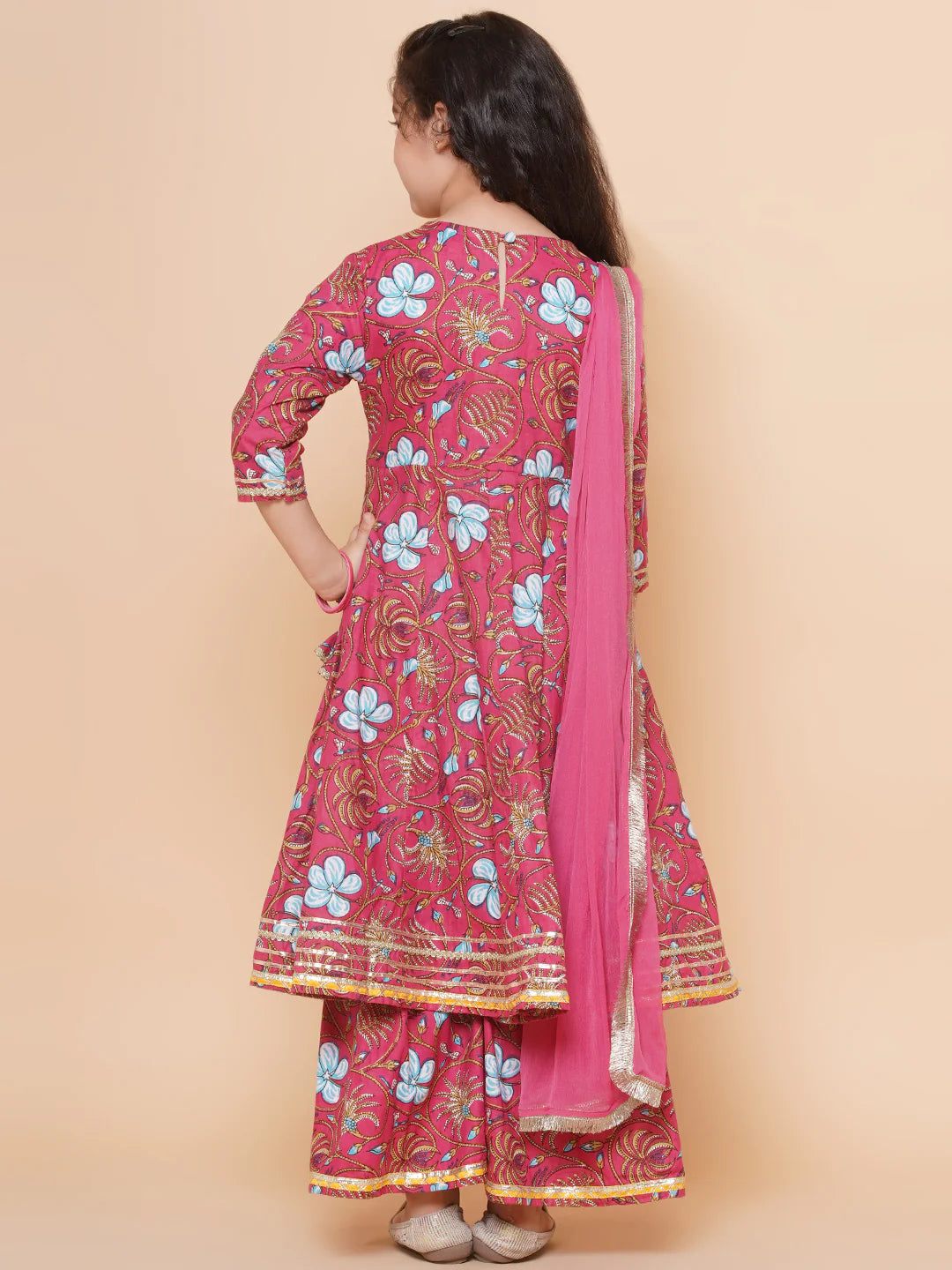 Pink Cotton Printed Anarkali set For Women & Anarkali Sharara Kurta Set For Girl.