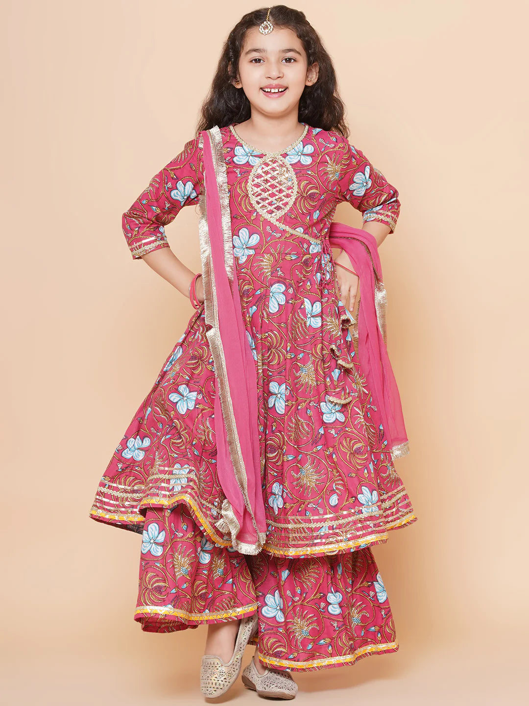 Pink Cotton Printed Anarkali set For Women & Anarkali Sharara Kurta Set For Girl.