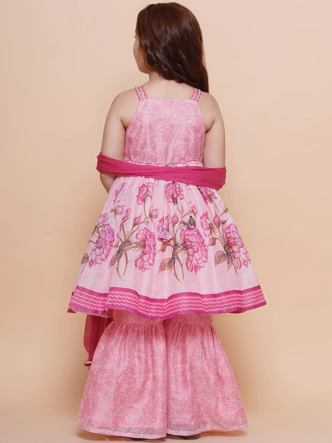 Pink Anarakali Digital Printed Kurta with Dupatta For Women & Kurta Sharara Set For Girls.