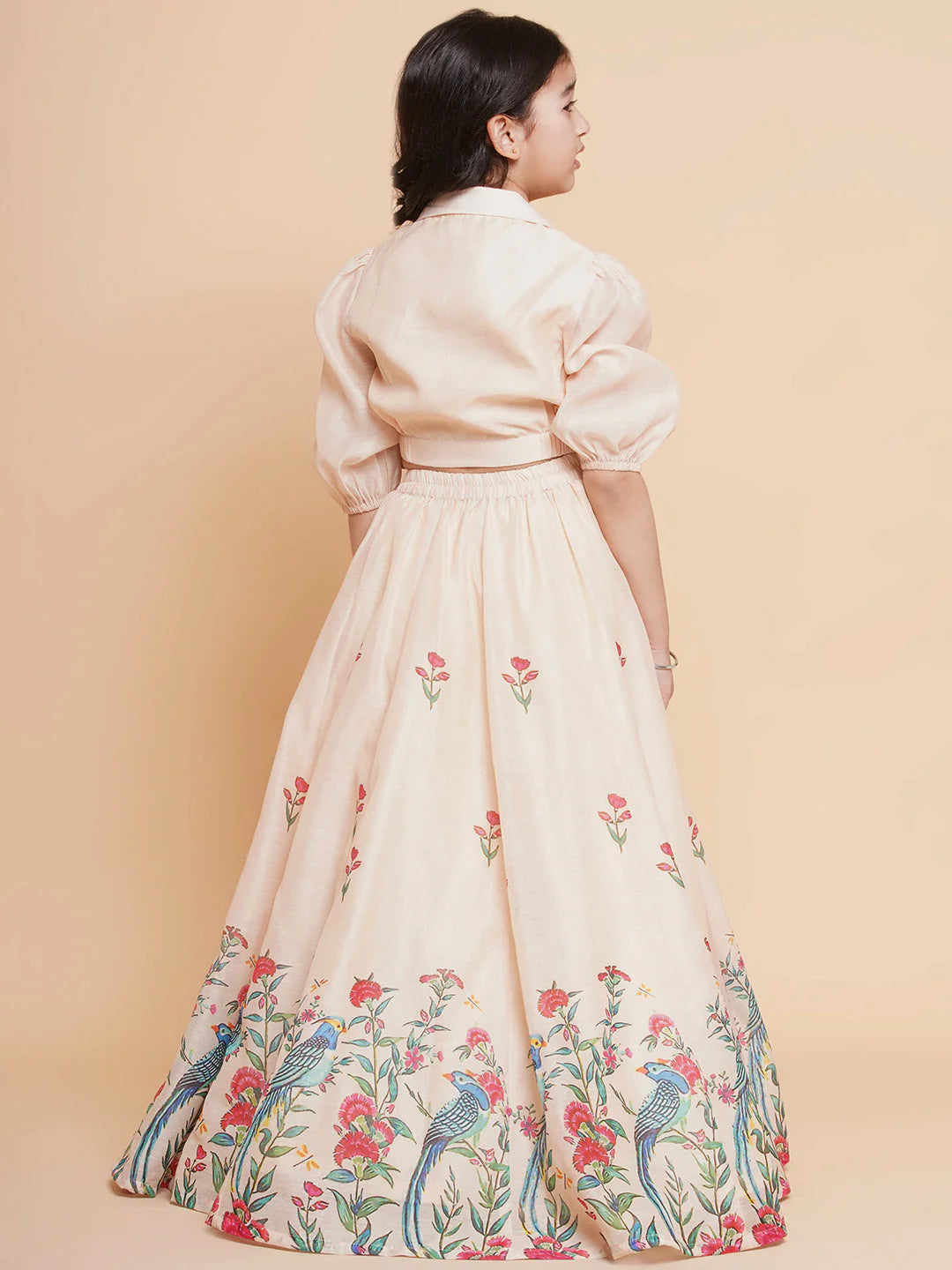 Cream Anarakali Digital Printed Kurta with Skirt Set For Women & Lehenga Crop Top Set For Girls.