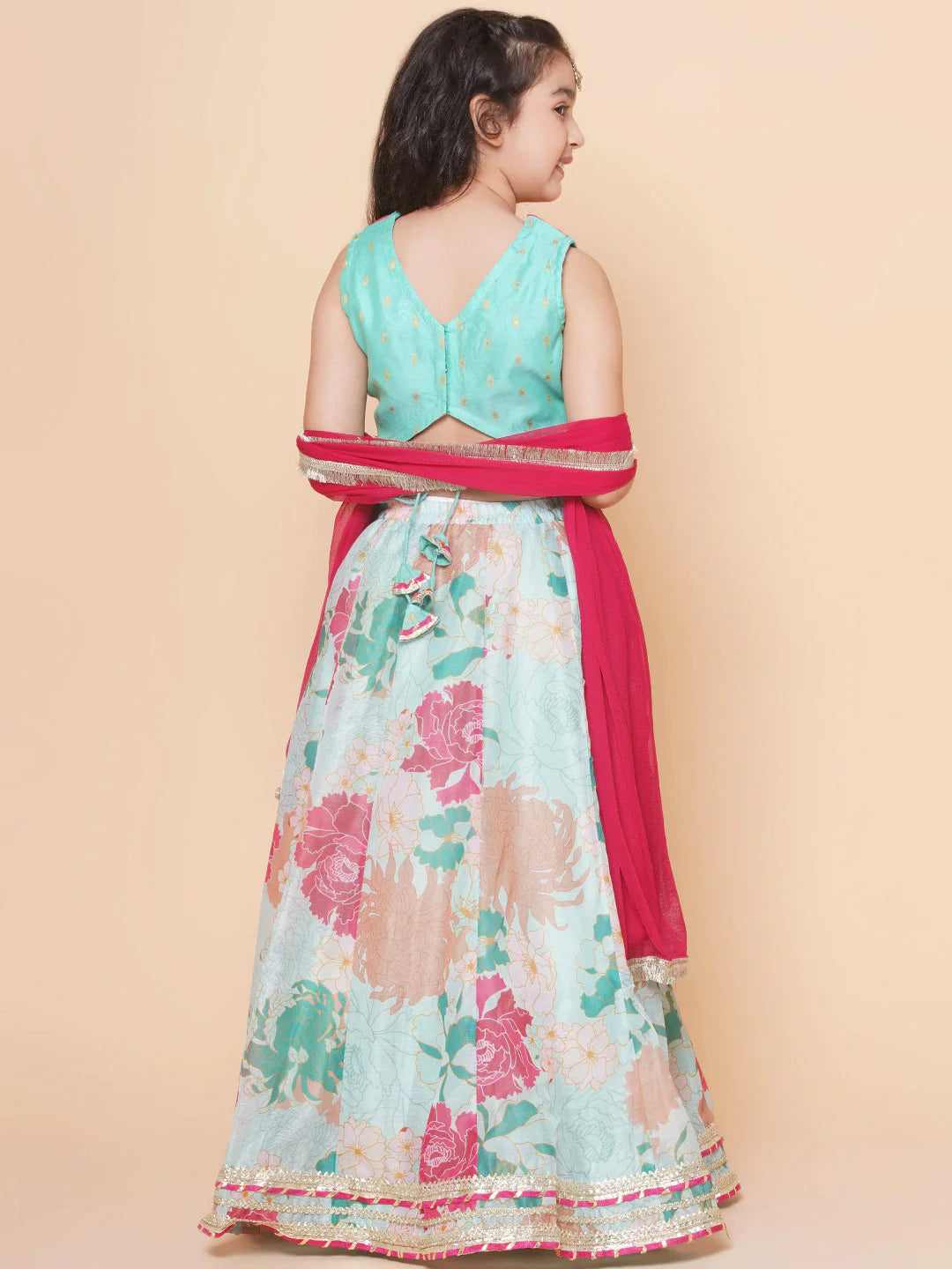 Sea Blue Multi Color Printed Anarkali Kurta Set For Women & Lehenga Choli Set For Girl.