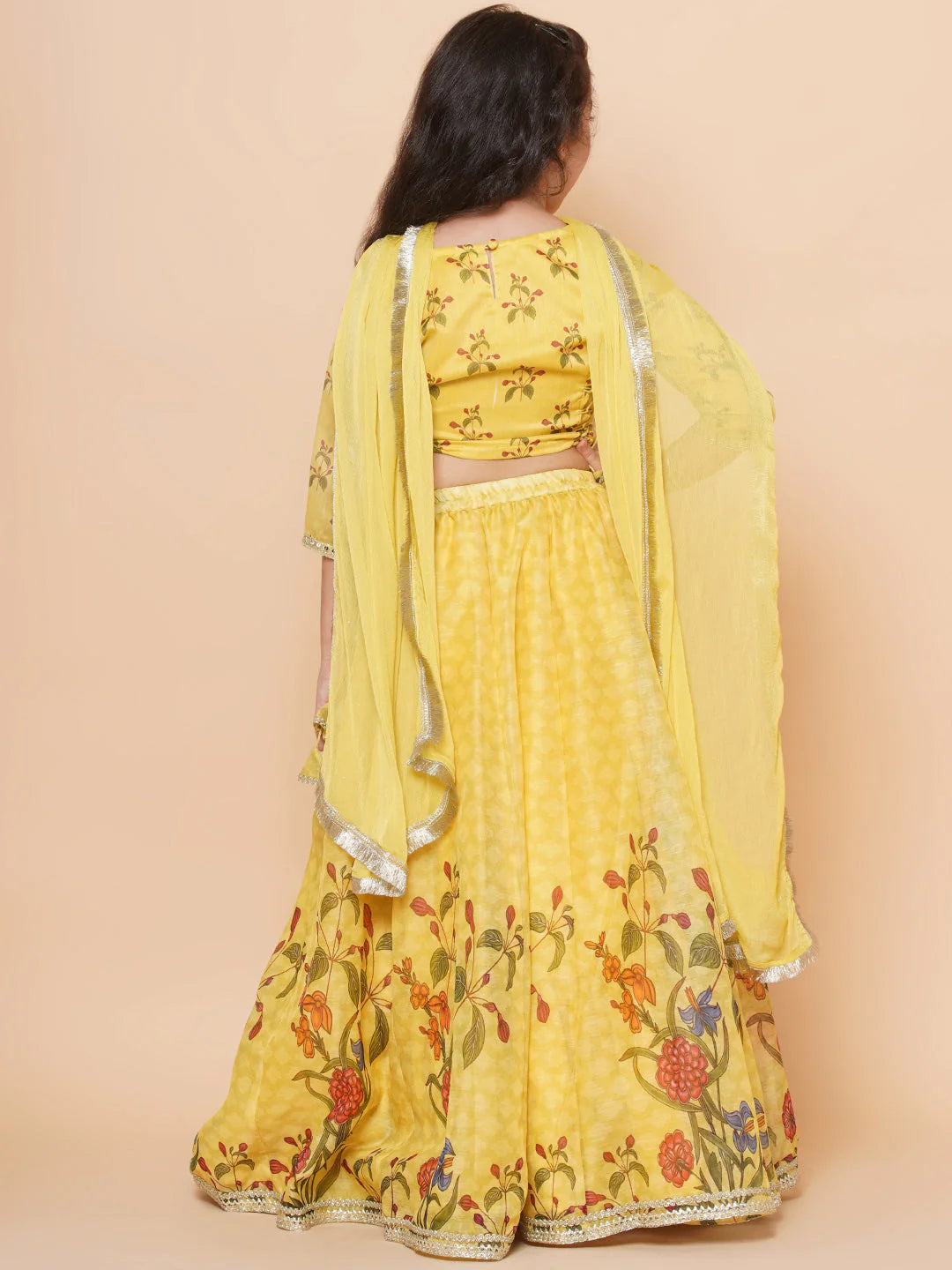 Yellow Digital Printed Anarkali Kurta Set For Women & Lehenga Choli Set For Girl.