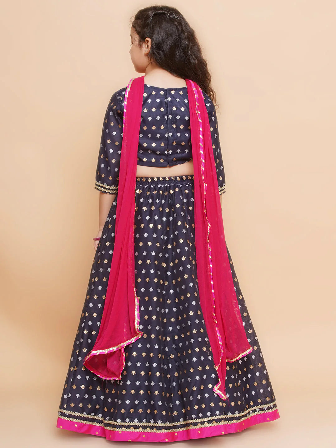 Navy Modal Jacquard Booti A-Line Kurta Set For Women & Lehenga Choli Set for Girl