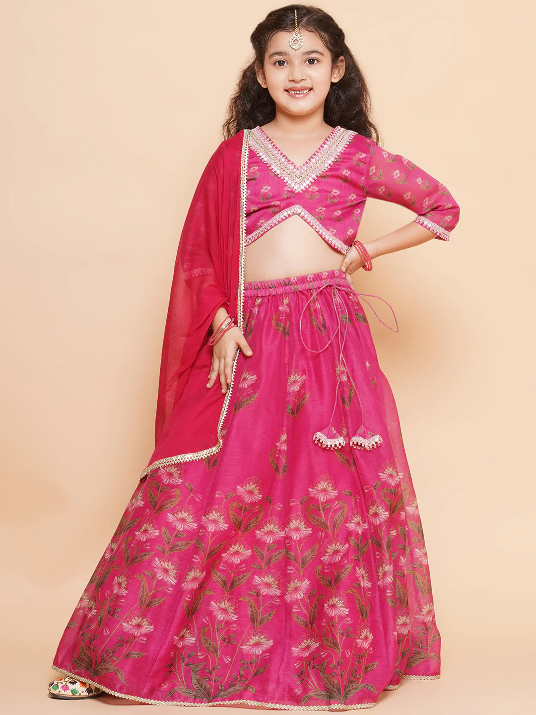 Pink Digital Printed Anarkali Kurta Set For Women & Lehenga Choli Set For Girl.