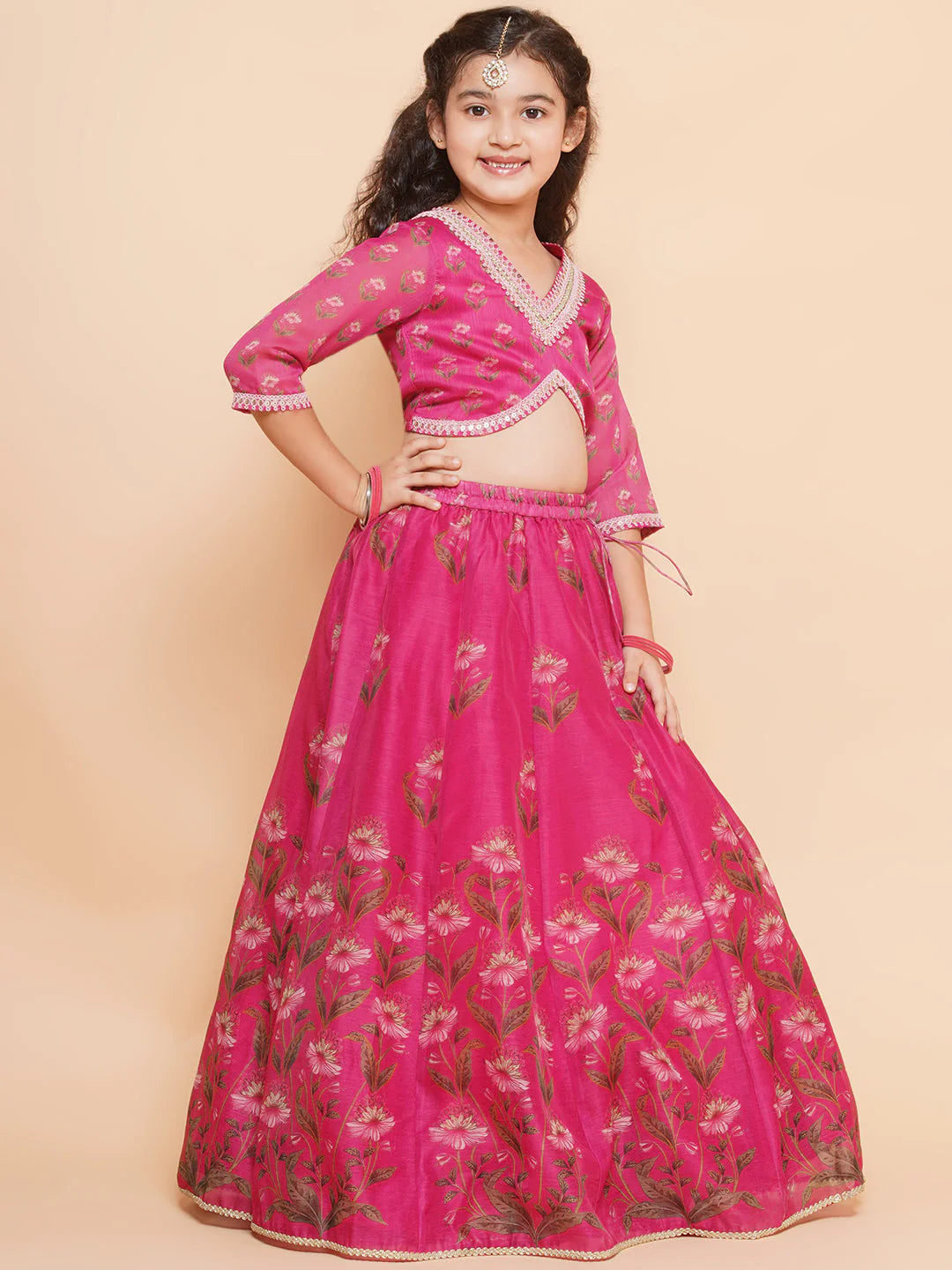 Pink Digital Printed Anarkali Kurta Set For Women & Lehenga Choli Set For Girl.