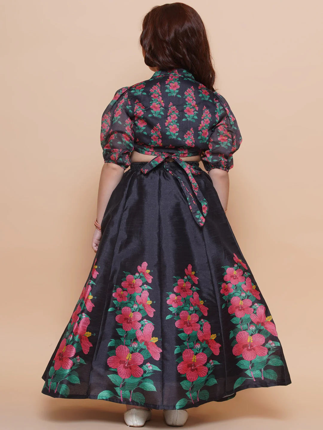 Black Anarakali Digital Printed Kurta with Dupatta For Women & Lehenga Crop Top Set For Girls.