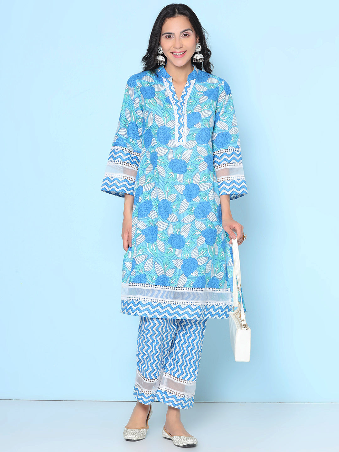 Blue Floral Printed Kurta set