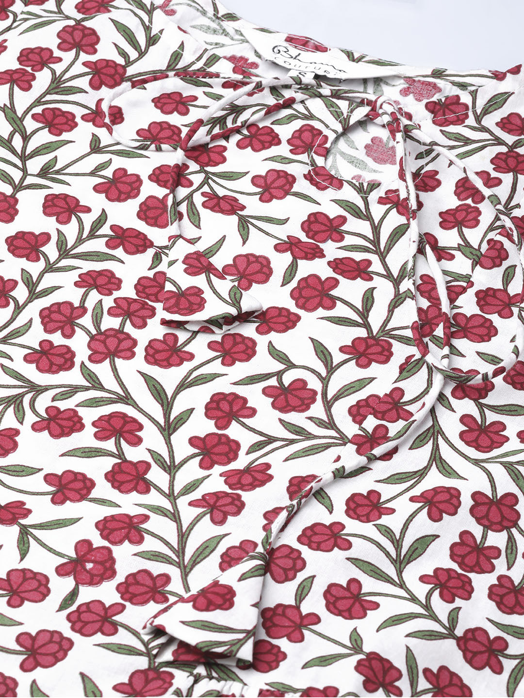 Bhama Couture White & Maroon Floral Print A-Line Kurta