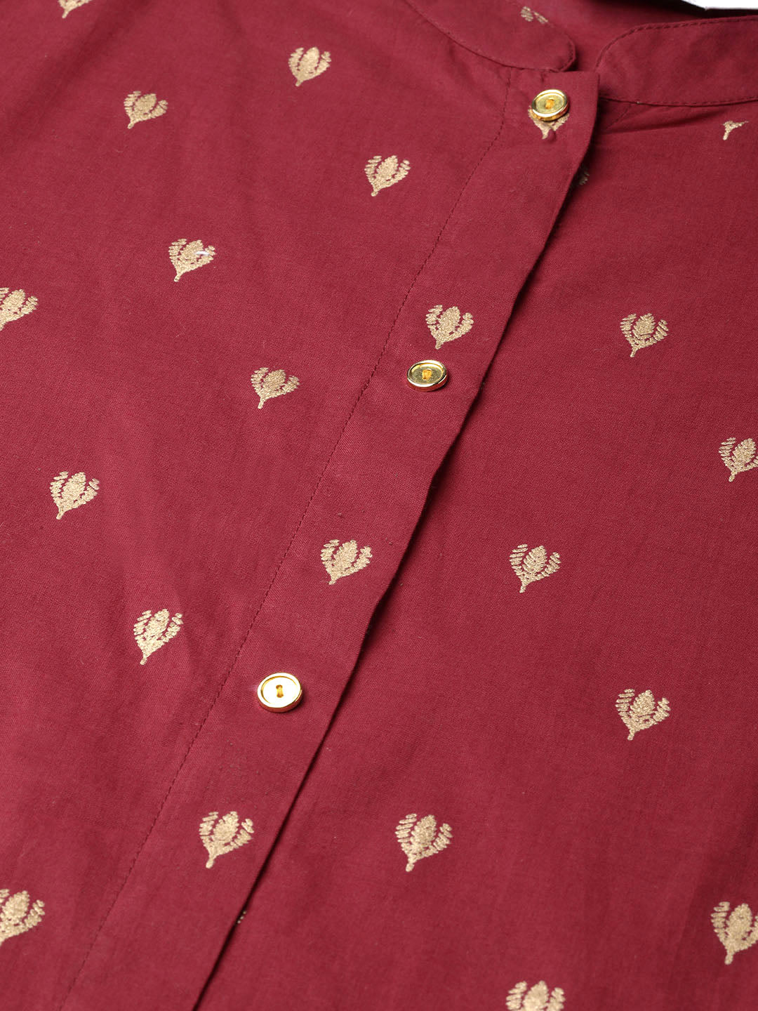 Maroon & Golden Block Printed Straight Kurta