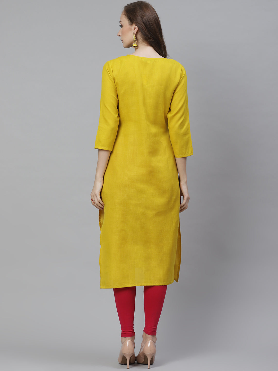 Bhama Couture Mustard Yellow Gotta Patti Lace Detailed Yoke Design Straight Kurta