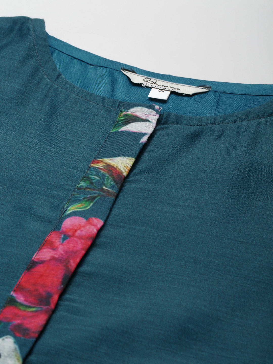 Teal Blue Floral Printed Chanderi Silk Anarkali Kurta With Dupatta