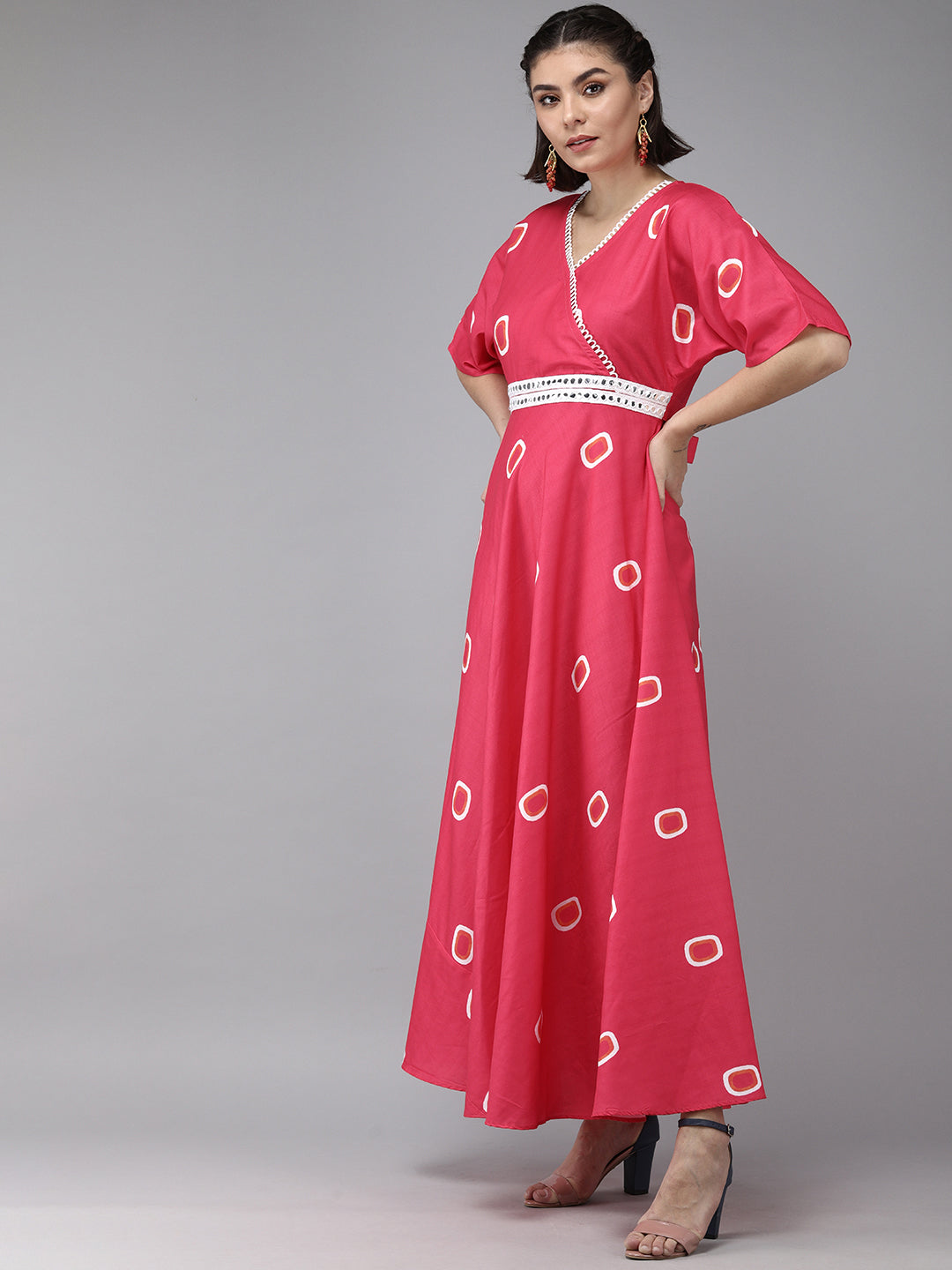 Bhama Couture Pink Floral Print Maxi Dress