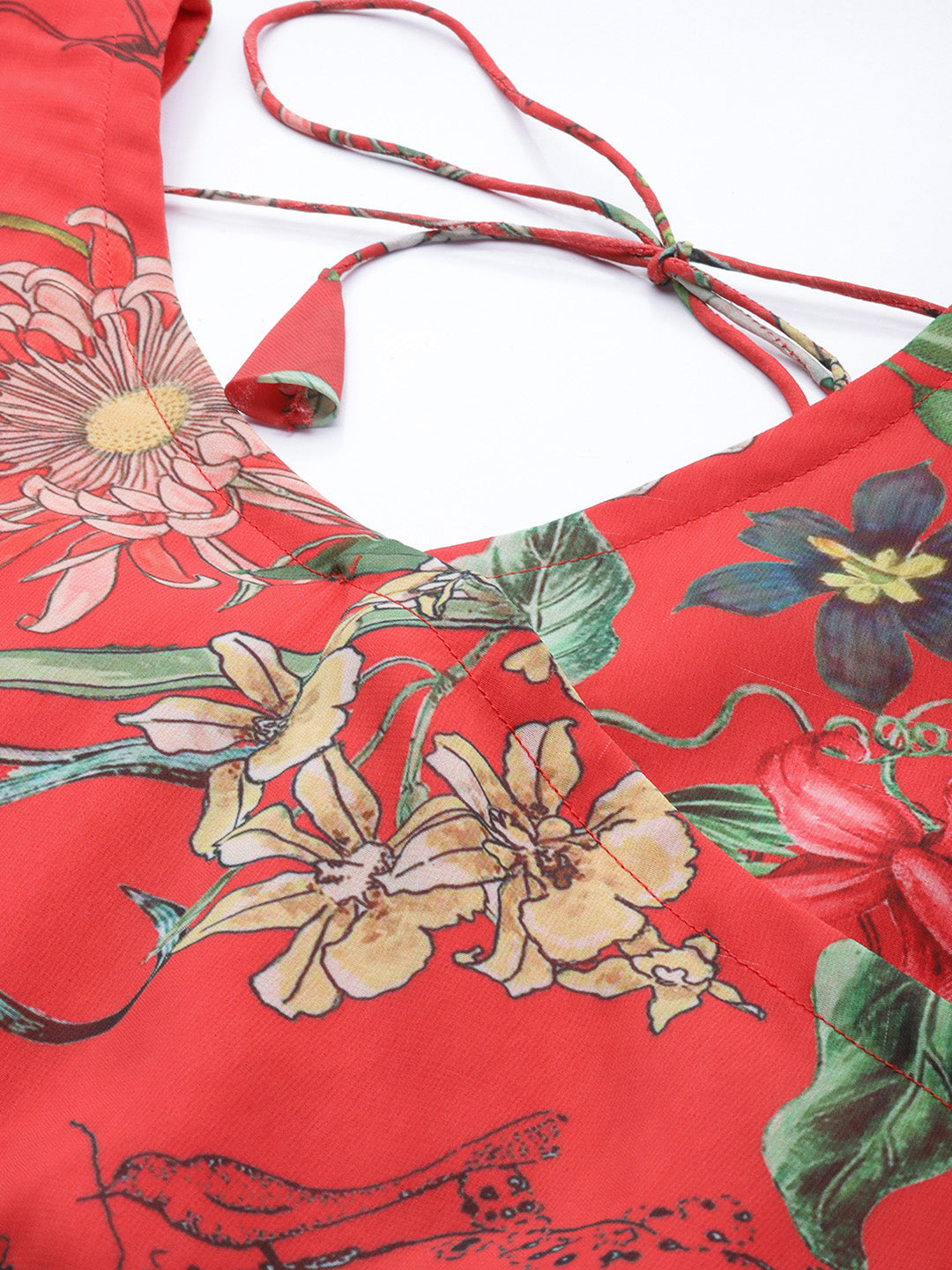 Bhama Couture Red Floral Geogette Maxi Dress