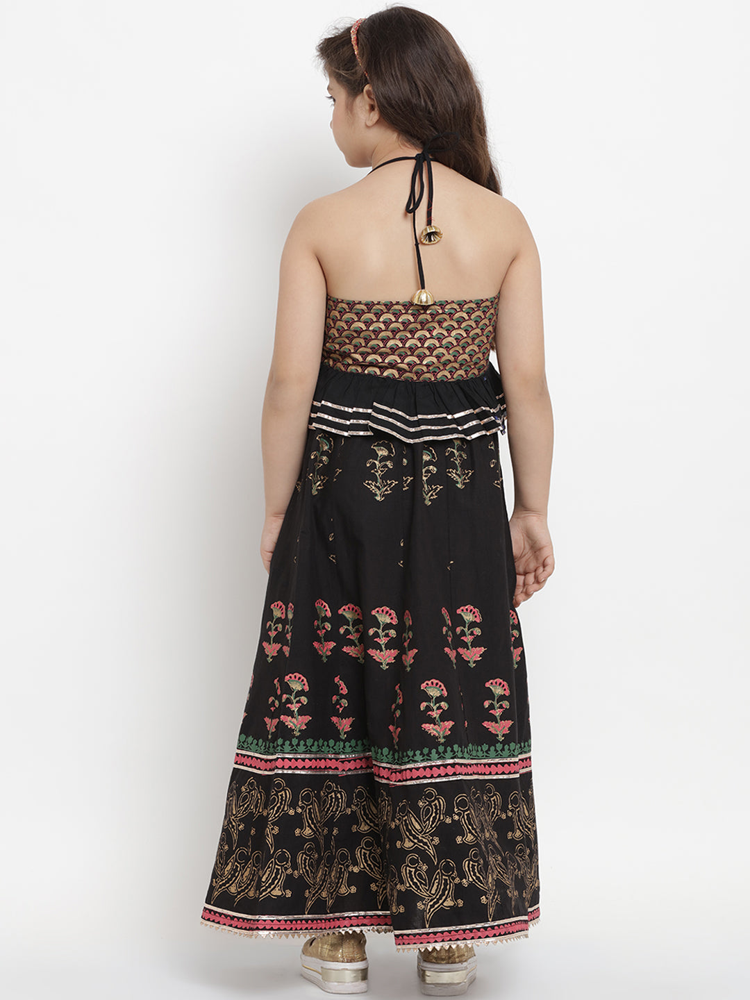 Bitiya by Bhama Black & Gold-Coloured Block Printed Ready to Wear Lehenga with Blouse