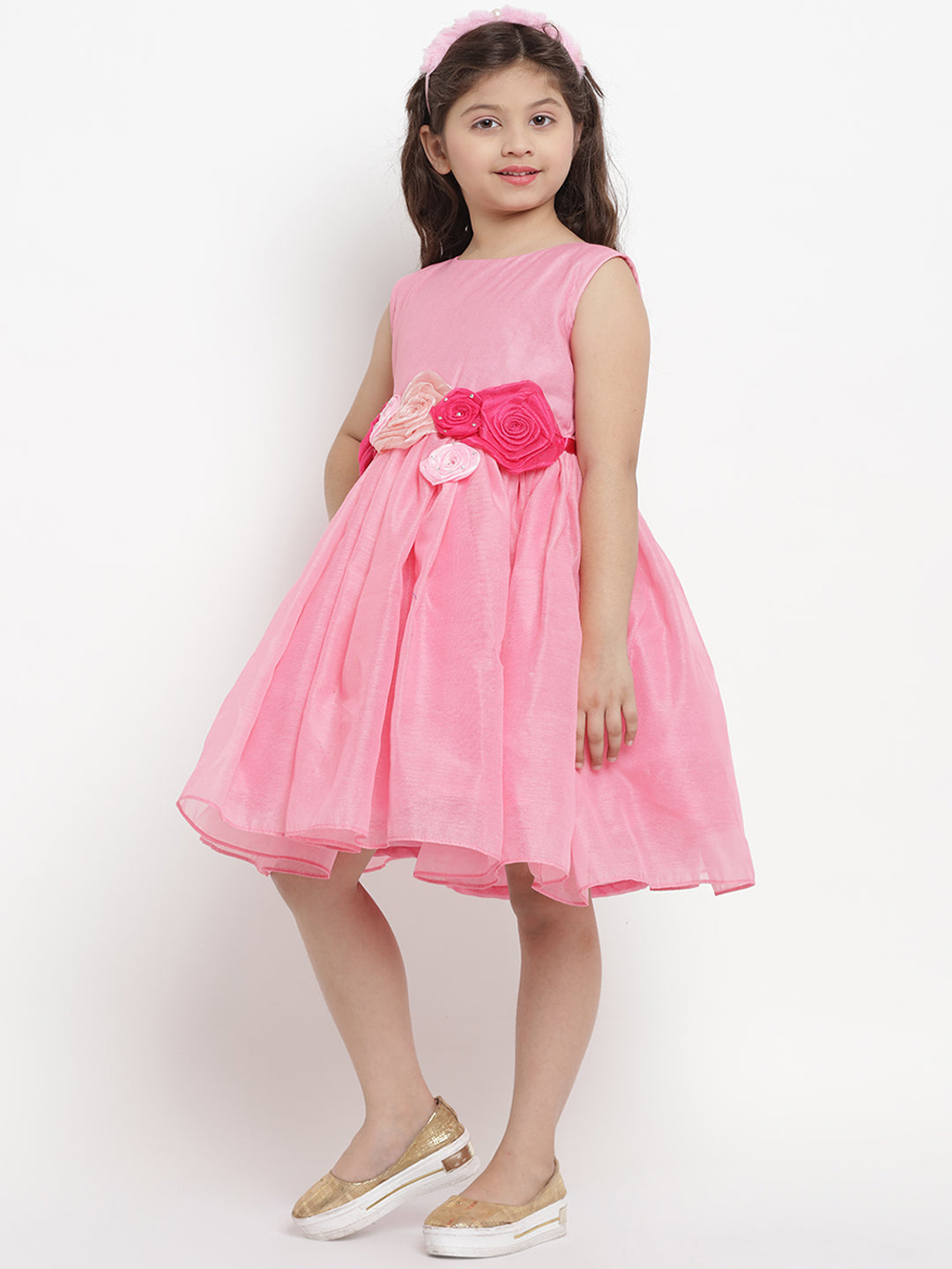 Bitiya By Bhama Girls Pink Layered Flared Dress