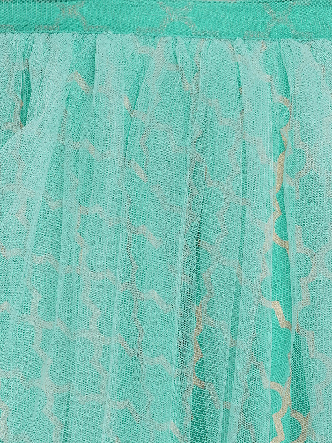 Bitiya By Bhama Girls Sea Green & Fuchsia Solid Ready To Wear Lehenga & Blouse With Dupatta
