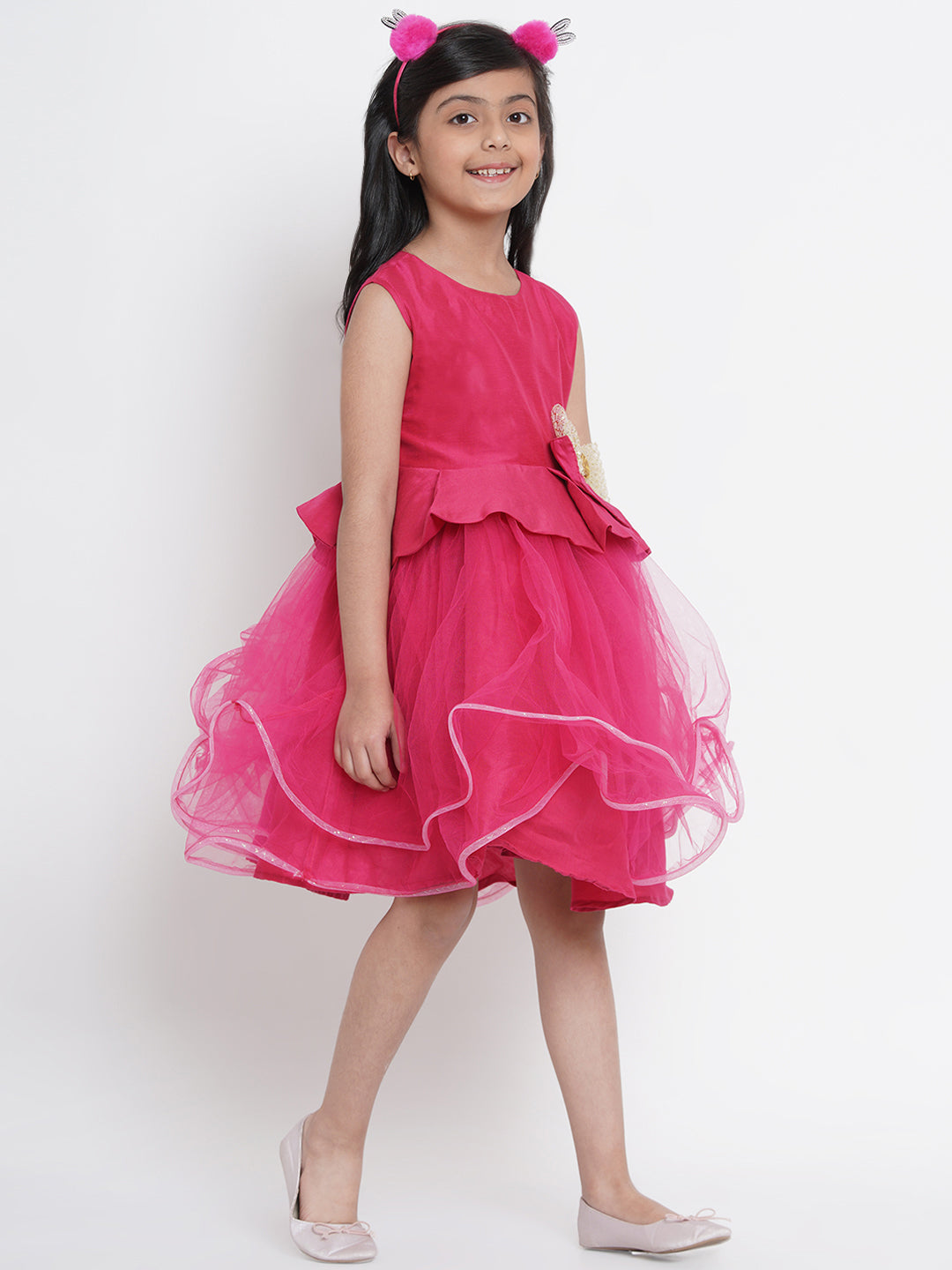 Bitiya By Bhama Girls Fuchsia Pink Embellished Fit And Flare Dress