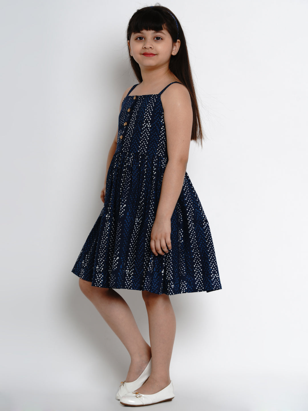 Bitiya By Bhama Girls Navy Blue Printed Fit And Flare Dress