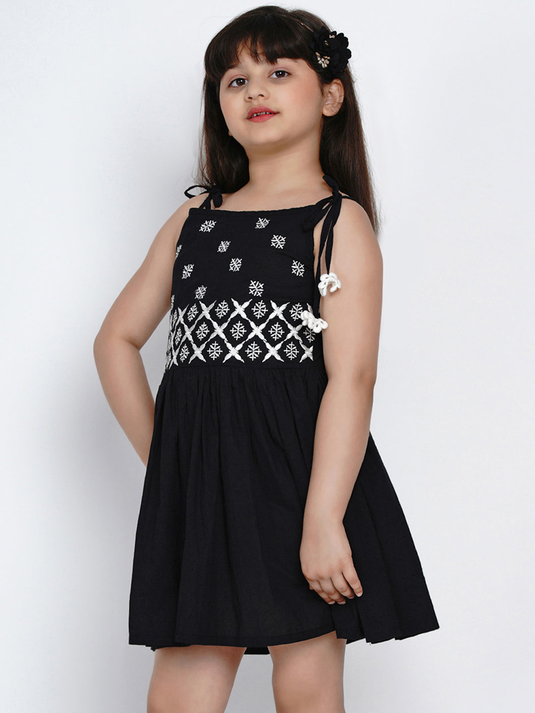 Bitiya By Bhama Girls Black & White Embroidered A-Line Dress
