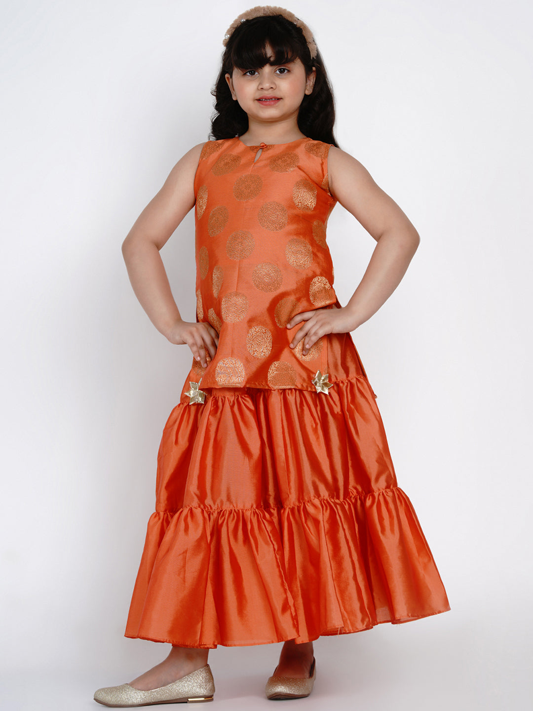 Bitiya By Bhama Orange Round Neck Kurta With Sharara