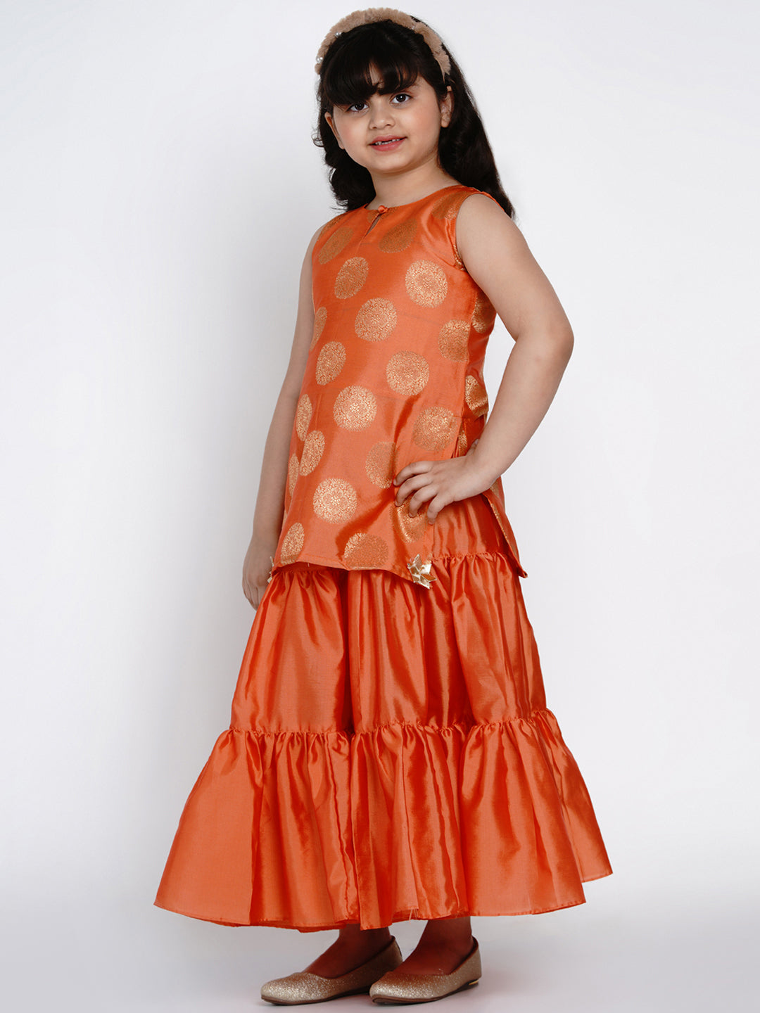 Bitiya By Bhama Orange Round Neck Kurta With Sharara